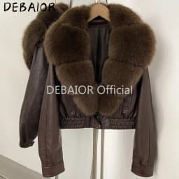 DEBAIOR Women Faux Leather Short Jacket with Faux Fur Collar Luxury Winter Warm Cropped Coat New Long Sleeve Casual Outerwear
