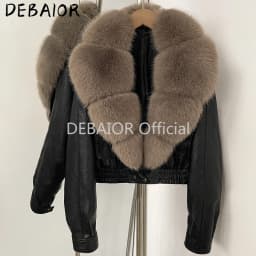DEBAIOR Women Faux Leather Short Jacket with Faux Fur Collar Luxury Winter Warm Cropped Coat New Long Sleeve Casual Outerwear