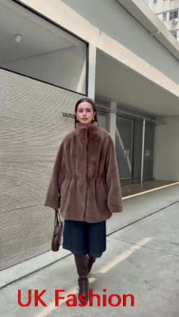 Oversized Women Faux Mink Fur Coat, Stand Collar Mid‑Length Warm Plush Autumn Winter Outerwear With Drawstring Waist