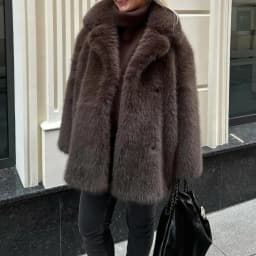 Women Faux Fur Coats Mid Length Jackets Long Sleeve Turn Down Collar Open Stitch Loose Fit Casual Office Lady 2025 Autumn Winter