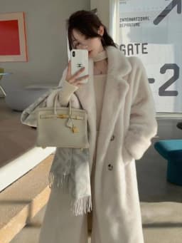 Thickened Long Tailored Coat Collar Faux Mink Fur Integrated Eco-friendly Fur Women's Jacket Coat Sweet Style Loose Fit Doubl...
