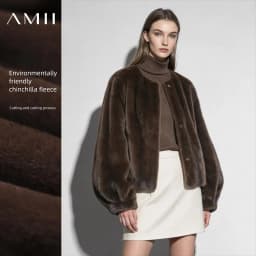 Amii Crew Neck Faux Fur Coat Lantern Sleeve Loose Fit Warm Light Luxury Minimalist 2026 Winter Women's Fur Coat 12624109