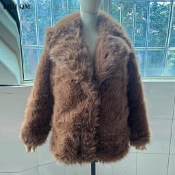 Fashion Fluffy Furry Faux Fur Jacket Women Winter Shaggy Overcoats Thick Warm Medium Length Fox Fur Coat Plush Outerwear Femme
