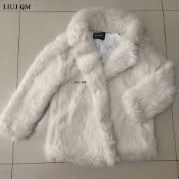 Fashion Fluffy Furry Faux Fur Jacket Women Winter Shaggy Overcoats Thick Warm Medium Length Fox Fur Coat Plush Outerwear Femme
