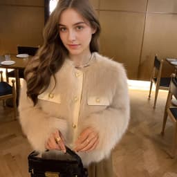 Elegant Round Neck Faux Fur Coats for Women Autumn Winter 2026 Fluffy Warm Cropped Jackets Female Gold Button Plush Outerwear