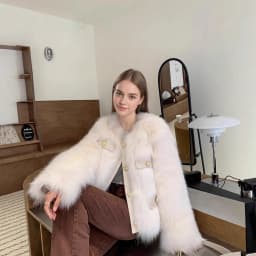 Elegant Round Neck Faux Fur Coats for Women Autumn Winter 2026 Fluffy Warm Cropped Jackets Female Gold Button Plush Outerwear