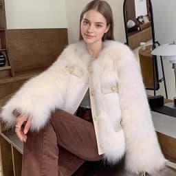 Elegant Round Neck Faux Fur Coats for Women Autumn Winter 2026 Fluffy Warm Cropped Jackets Female Gold Button Plush Outerwear