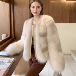 Elegant Round Neck Faux Fur Coats for Women Autumn Winter 2026 Fluffy Warm Cropped Jackets Female Gold Button Plush Outerwear