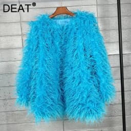 DEAT 2026 Winter Winter Fashion Imitation Fur Coat For Women Loose Solid Color O-neck Long Sleeve Warm Jacket Female 11A06488