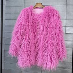 DEAT 2026 Winter Winter Fashion Imitation Fur Coat For Women Loose Solid Color O-neck Long Sleeve Warm Jacket Female 11A06488