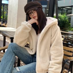 Casual Hooded Faux Rabbit Fur Coat for Women Autumn Winter 2026 Loose Fit Zipper Warm Jacket Female Soft Comfort Plush Jackets
