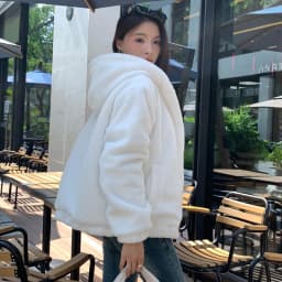 Casual Hooded Faux Rabbit Fur Coat for Women Autumn Winter 2026 Loose Fit Zipper Warm Jacket Female Soft Comfort Plush Jackets