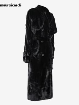 Nerazzurri Winter Long Black Thick Warm Fluffy Faux Fur Coat Women with Detachable Fake Fur Vest Double Breasted Overcoat 2024