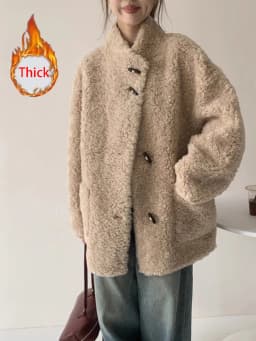 Cute Warm Faux Lamb Long Coat Women Fashion Sweet Loose Thick Winter Kawaii Jacket Outwear Casual Chic Stand Collar Buttons Top