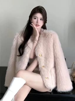 Winter Sweet Faux Fur Coat Women Vintage Long Sleeve O Neck Warm Elegant Jacket Casual Single Breasted Female Pockets Outwear