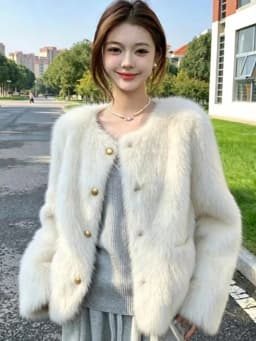 Winter Sweet Faux Fur Coat Women Vintage Long Sleeve O Neck Warm Elegant Jacket Casual Single Breasted Female Pockets Outwear