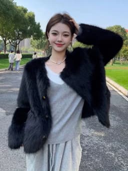 Winter Sweet Faux Fur Coat Women Vintage Long Sleeve O Neck Warm Elegant Jacket Casual Single Breasted Female Pockets Outwear