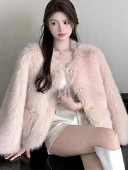 Winter Sweet Faux Fur Coat Women Vintage Long Sleeve O Neck Warm Elegant Jacket Casual Single Breasted Female Pockets Outwear