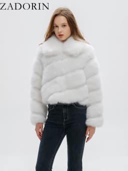 ZADORIN Luxury Irregular Splicing Lapel Short Faux Fur Jacket Women Long Sleeve Fluffy White Faux Fur Coat Women Winter Jackets