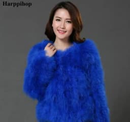 Harppihop 13 colors fashion sexy Ostrich wool turkey fur women coat feather short plus size jacket winter festival long sleeve