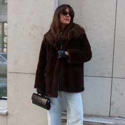 Women's Dark Brown Fluffy Faux Fur Coat Lapel Collar Single Breasted Oversized Winter Warm Jacket Elegant Luxe Chic Streetwear