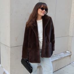 Women's Dark Brown Fluffy Faux Fur Coat Lapel Collar Single Breasted Oversized Winter Warm Jacket Elegant Luxe Chic Streetwear