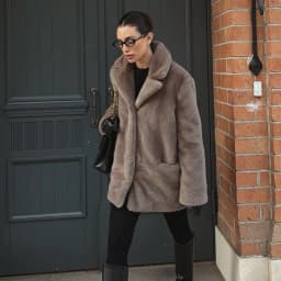 Women's Taupe Fluffy Faux Fur Coat Lapel Collar Oversized Long Sleeve Winter Warm Thick Jacket Elegant Luxe Chic Outerwear