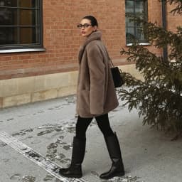 Women's Taupe Fluffy Faux Fur Coat Lapel Collar Oversized Long Sleeve Winter Warm Thick Jacket Elegant Luxe Chic Outerwear