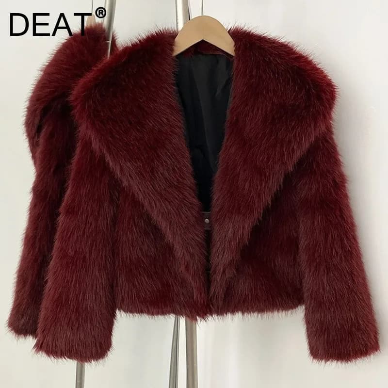 DEAT Winter 2026 Fashion Faux Fox Fur Coat For Women Elegant High-end Solid Color Short Warm Loose Jackets Female 11C580