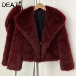 DEAT Winter 2026 Fashion Faux Fox Fur Coat For Women Elegant High-end Solid Color Short Warm Loose Jackets Female 11C580