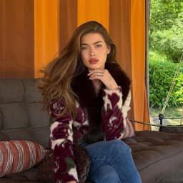 Ivory Floral Print Faux Fur Collar Button Pocket Jackets Edgy Long Sleeve Cuff Outerwear 2026 Autumn Street Vintage Party Coats