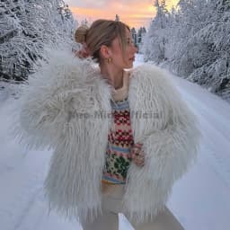 Neo Mint Fluffy Tassels Faux Fur Coat Women 2025 Winter New Stylish Eco Fur Jacket Brand Fashion Girls Thick Furry Overcoat