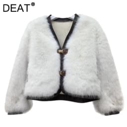 DEAT 2026 Winter Fashion Style Loose V-neck Faux Mink Fur Coat Short Coats For Women Soft Single Breasted Jackets 29B296
