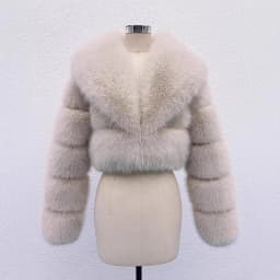 Luxury Faux Fox Fur Cropped Coat for Women Winter Elegant Long Sleeve Fluffy Plush Jackets Female Solid Color Warm Fur Outerwear