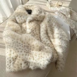 Winter Women Milky Leopard Dot Hairy Faux Fur Coat Lapel Collar Long Sleeve Shaggy Jacket Ladies Loose Straight Short Outerwear
