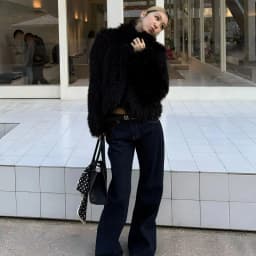 Winter Women Black Hairy Curly Faux Sheep Fur Coat Lapel Collar Long Sleeve Straight Short Warm Shaggy Jacket Korea Outerwear
