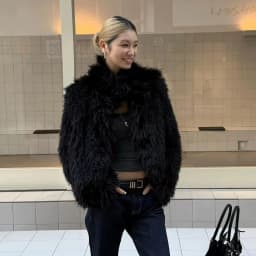 Winter Women Black Hairy Curly Faux Sheep Fur Coat Lapel Collar Long Sleeve Straight Short Warm Shaggy Jacket Korea Outerwear