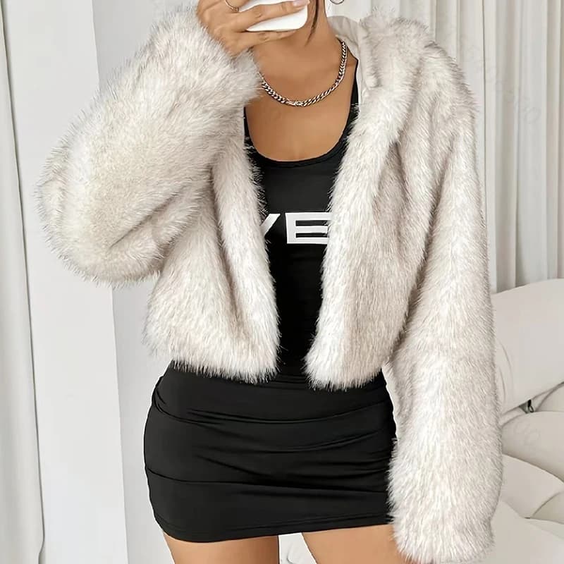 Fashion Women's Hooded Faux Fur Coat Autumn Winter 2026 Warm Fluffy Short Jacket Female Loose Long Sleeve Plush Outerwear