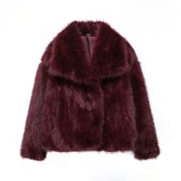 KONDALA Elegant Burgundy Red Fur Coat Women Lapel Faux Fur Loose Coat 2025 Fall Winter Fashion Streetwear Coat Dinner Party Coat