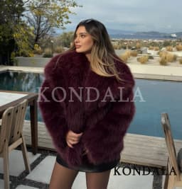 KONDALA Elegant Burgundy Red Fur Coat Women Lapel Faux Fur Loose Coat 2025 Fall Winter Fashion Streetwear Coat Dinner Party Coat