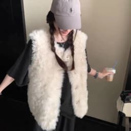 Women Faux Fur Vest Coats Solid Fur Jackets Cotton Linen Round Neck Sleeveless Single Breasted Loose Casual 2026 Autumn Winter