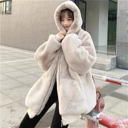Women Faux Rabbit Fur Coats Solid Fur Jackets Pokcet Zipper Hooded Cotton Linen Long Sleeves Loose Fit Casual 2026 Autumn Winter