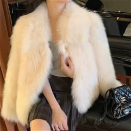 Women Faux Fox Fur Coats Solid Short Jackets Long Sleeves Turn Down Collar Open Stitch Loose Elegant Casual 2026 Autumn Winter
