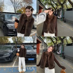 Women Faux Fur Short Coats Jackets Stand Collar Sleeveless Coat Thick Warm Y2k Streetwear Jacket Elegant Outerwear Autumn Winter