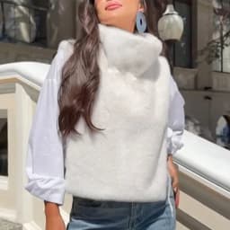 Women Faux Mink Fur Vests Coats Solid Fur Jackets Lace Up Cotton Linen Turtleneck Sleeveless Loose Fit Casual 2026 Autumn Winter