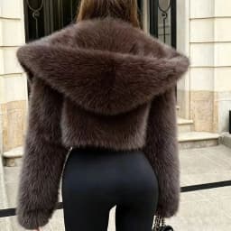 ZADORIN Fashion Women Brown Faux Fox Fur Coat Loose Hooded Thick Warm Fluffy Jacket Fashion Winter Short Plush Outerwear Coats