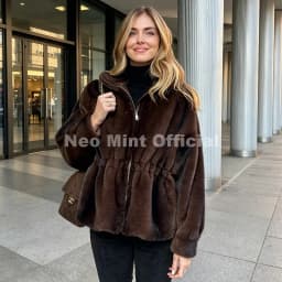 Neo Mint Iconic Blogger Fashion Vintage Striped Sable Mink Peplum Jacket Women 2026 Winter Luxury Brand Faux Fur Coat Outerwears