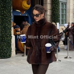 Neo Mint Iconic Blogger Fashion Vintage Striped Sable Mink Peplum Jacket Women 2026 Winter Luxury Brand Faux Fur Coat Outerwears