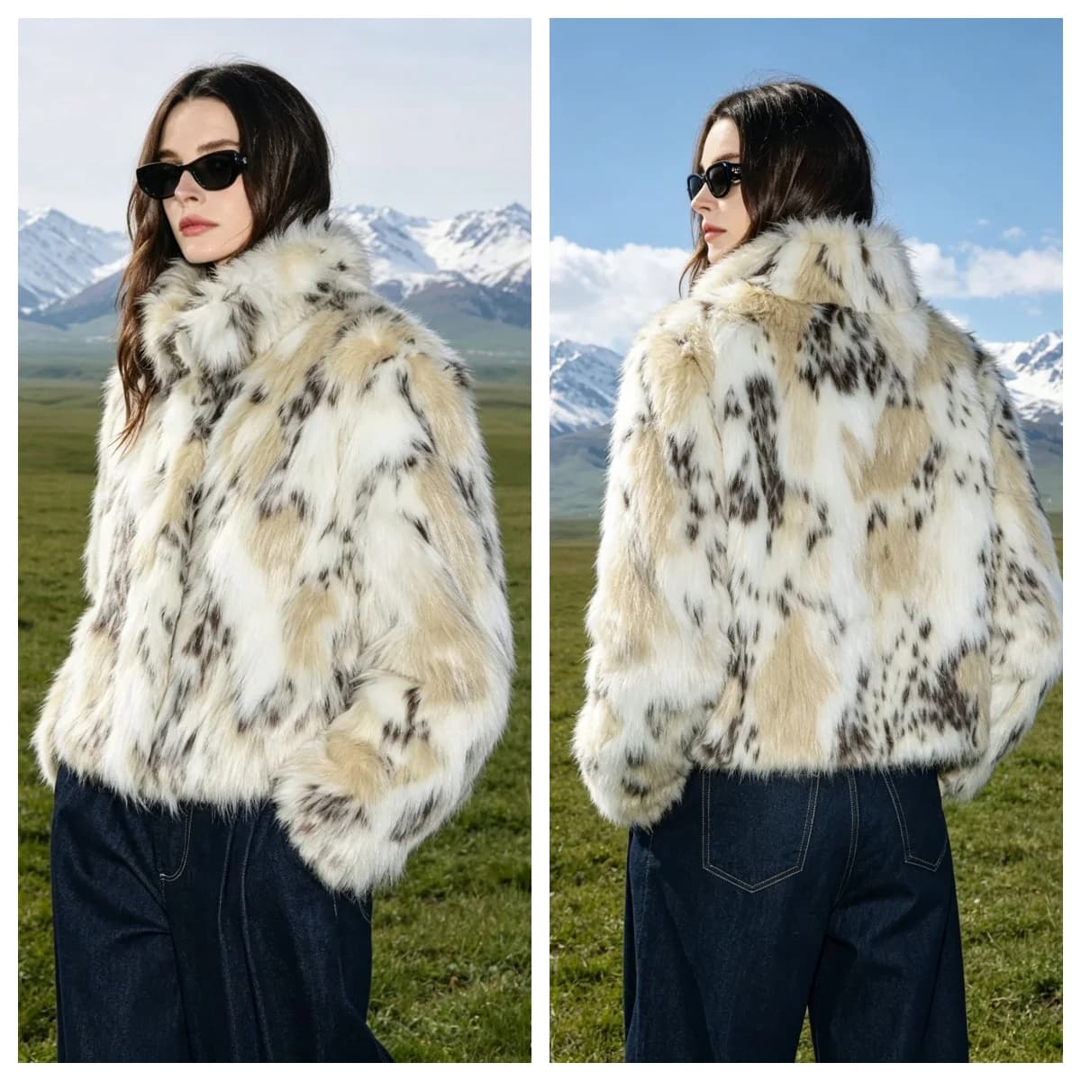 KONDALA Casual Leopard Faux Fur Jackets Women Long Sleeve Buttons Loose Jackets Fashion 2025 Autumn Winter Thick Warm Outwears