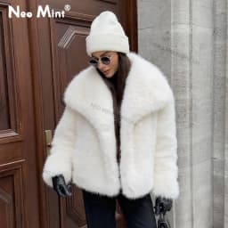 Neo Mint Chic Street Furry Collar Faux Fur Coat Women 2024 Winter Hot Girls Snow White Mountain Fashion Fluffy Fox Fur Jacket